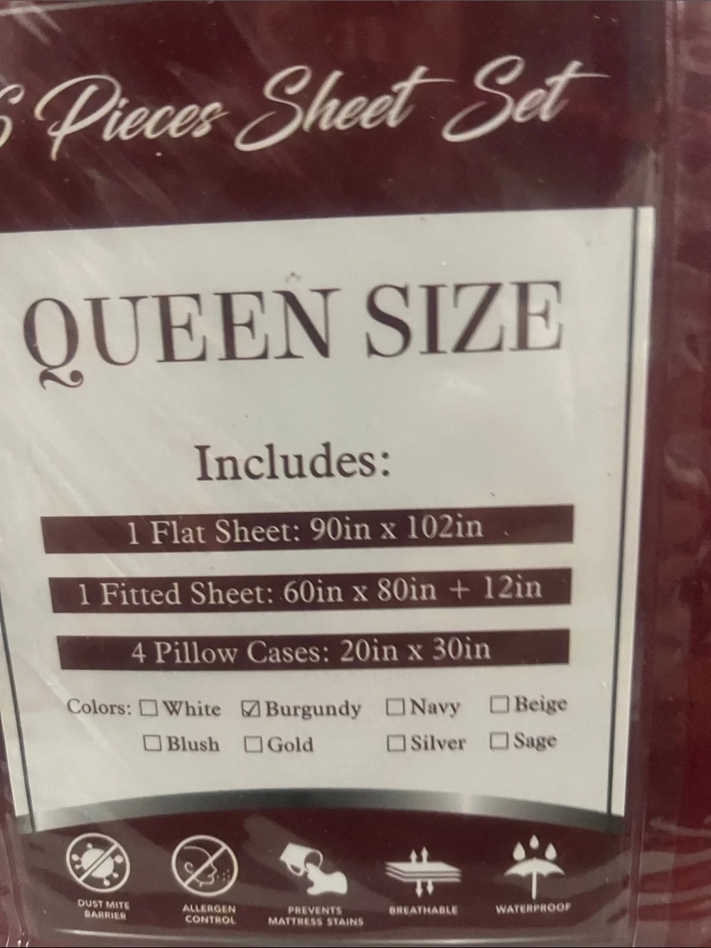 Queen Size Burgundy Sheet Set - Soft 6-Piece Bedding
